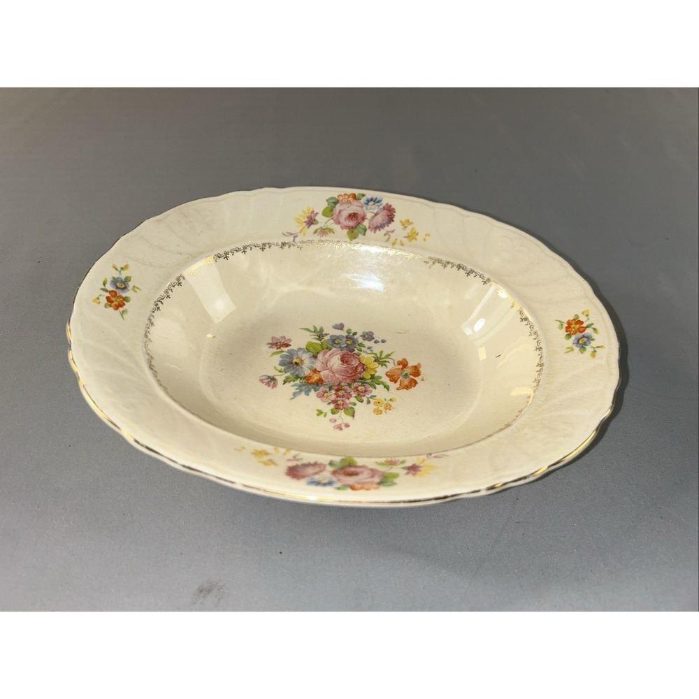 Vintage Crown Staffordshire The Mode Floral Oval Serving Bowl‎ Gold Trim